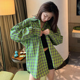 Camisa casual de manga larga a cuadros verdes